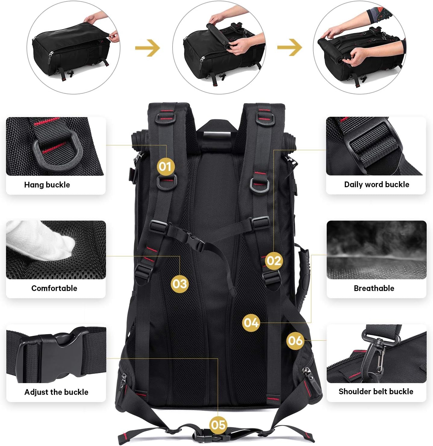 Travel Backpack, Carry on Backpack Durable Convertible Duffle Bag Fit for 17.3 Inch Laptop for Men and Women(Large 40L)