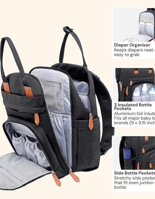 Load image into Gallery viewer, Diaper Bag Backpack - Tote - Multi Function Waterproof Diaper Bag, Travel Essentials Baby Bag with Changing Pad, Stroller Straps &amp; Pacifier Case - Unisex, Black
