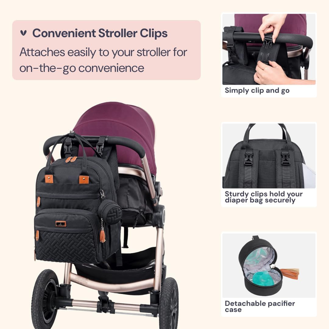 Diaper Bag Backpack - Tote - Multi Function Waterproof Diaper Bag, Travel Essentials Baby Bag with Changing Pad, Stroller Straps & Pacifier Case - Unisex, Black
