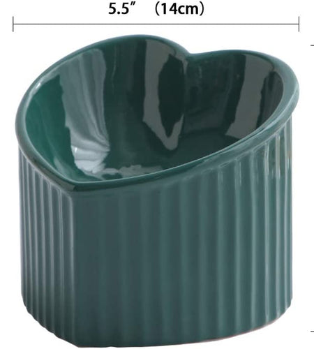 Dark Green Ceramic Raised Cat Bowls, Tilted Elevated Food or Water Bowls, Stress Free, Backflow Prevention, Dishwasher and Microwave Safe, Lead & Cadmium Free
