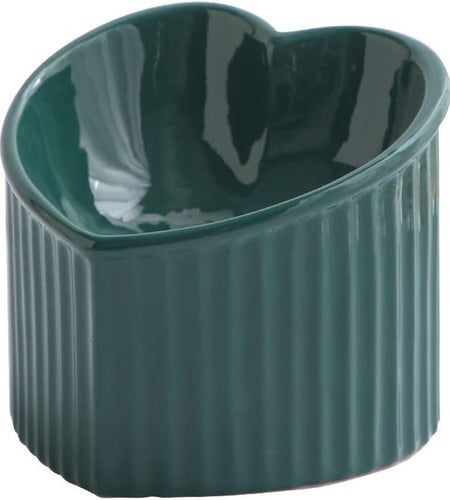 Dark Green Ceramic Raised Cat Bowls, Tilted Elevated Food or Water Bowls, Stress Free, Backflow Prevention, Dishwasher and Microwave Safe, Lead & Cadmium Free