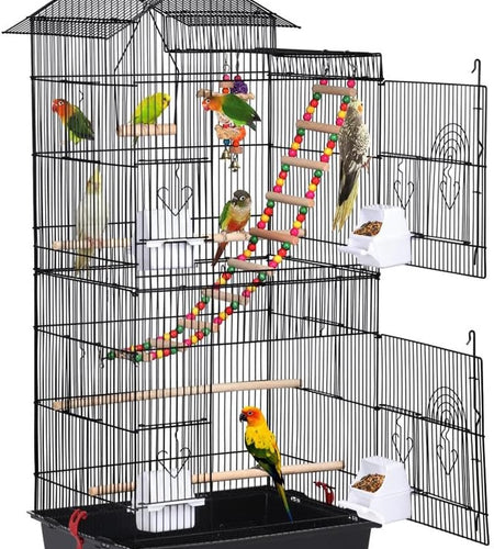 39-Inch Roof Top Large Flight Parrot Bird Cage for Small Quaker Parrot Cockatiel Sun Parakeet Green Cheek Conure Budgie Finch Lovebird Canary Pet Bird Cage W/Toys