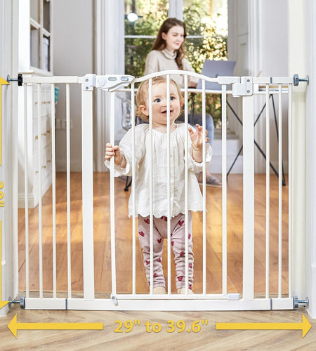29-39.6" Baby Gate for Pets, Auto Close Both Sides Dog Gate with One-Hand Opening, 30" Tall Safety Gates for Stairs, Hallways, Bedrooms, Wall Pressure Mount No Drill, White