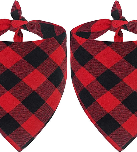 2 Pack Dog Christmas Bandanas, Classic Buffalo Red Plaid Pet Bandana Scarf Triangle Bibs Kerchief Pet Costume Outfit Accessories for Small Medium Large and Extra Large Dogs Cats Pets (Small)