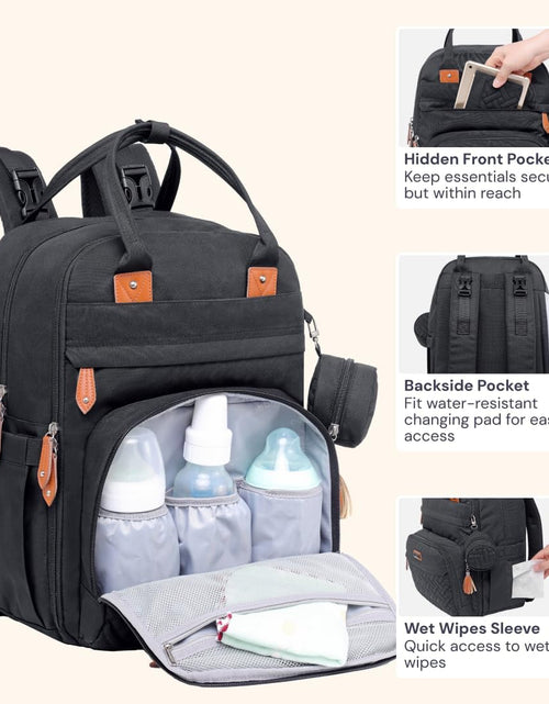 Load image into Gallery viewer, Diaper Bag Backpack - Tote - Multi Function Waterproof Diaper Bag, Travel Essentials Baby Bag with Changing Pad, Stroller Straps &amp; Pacifier Case - Unisex, Black
